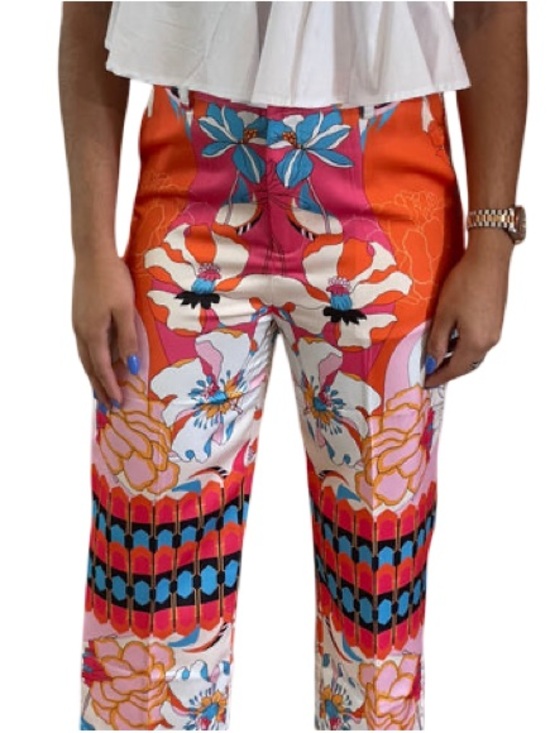 Ciebon Pants - CIRSON Floral Print Wide-Leg Capris in Orange & Pink Culotte Flowy Gaucho